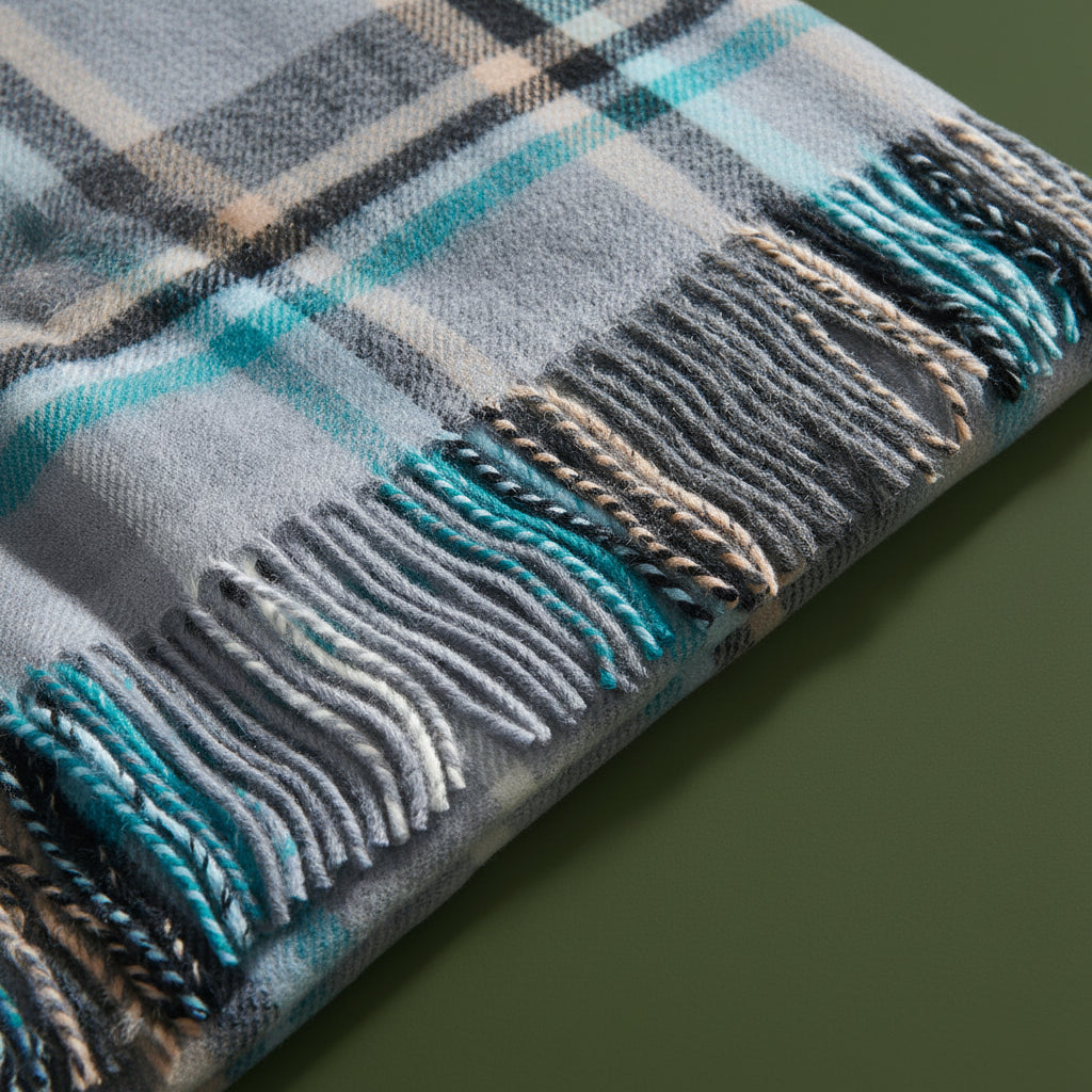 Close detail of the Islander Winter tartan lambswool weave