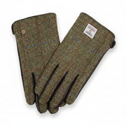 Chestnut herringbone Harris Tweed men's gloves, pair shown flat