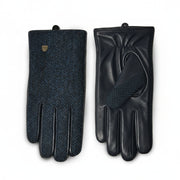 Navy herringbone Harris Tweed men's gloves, pair shown flat