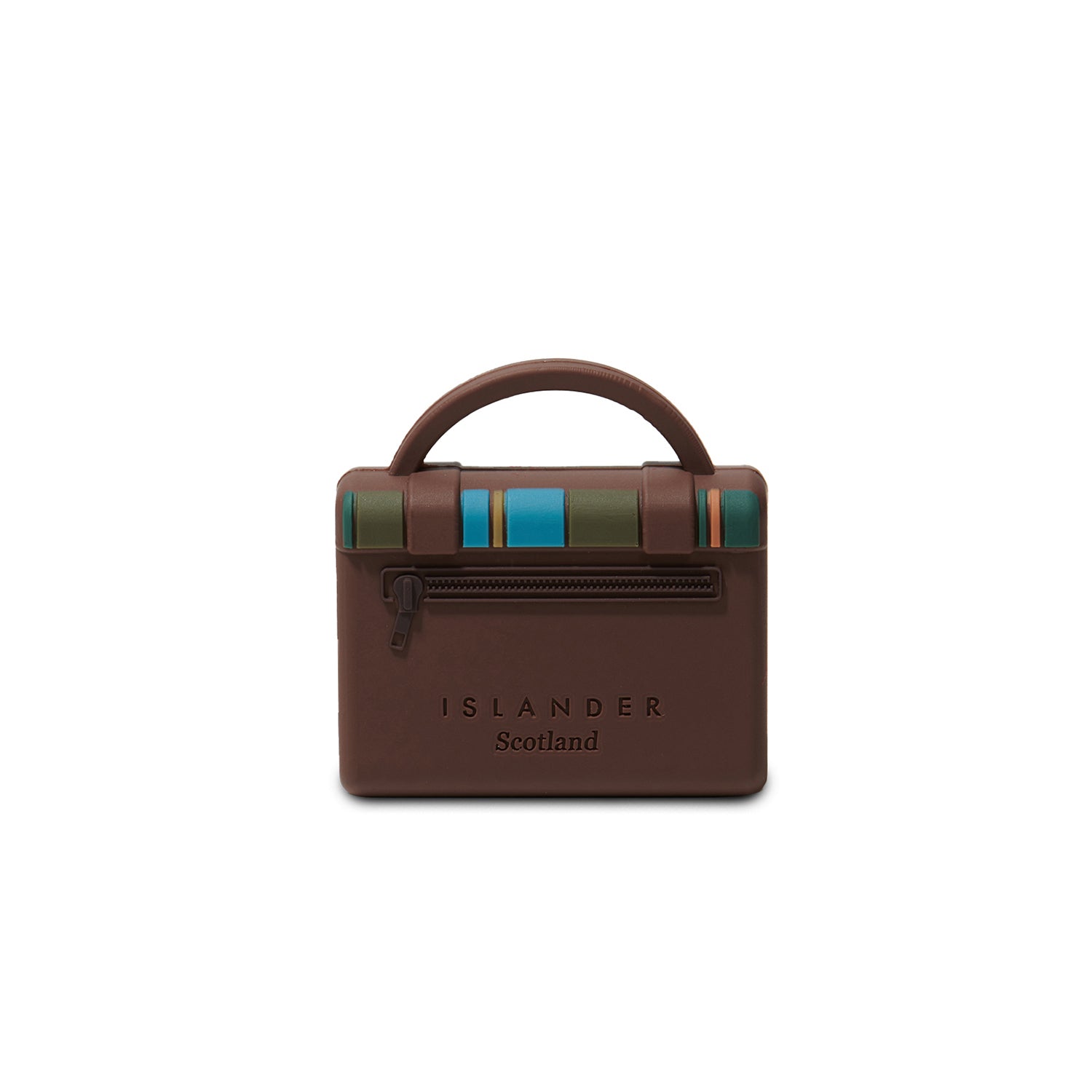 Chestnut and blue tartan mini satchel magnet shown from another angle
