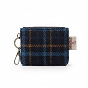 Islander navy tartan card zip wallet made with Harris Tweed, showing card slots and zip pocket