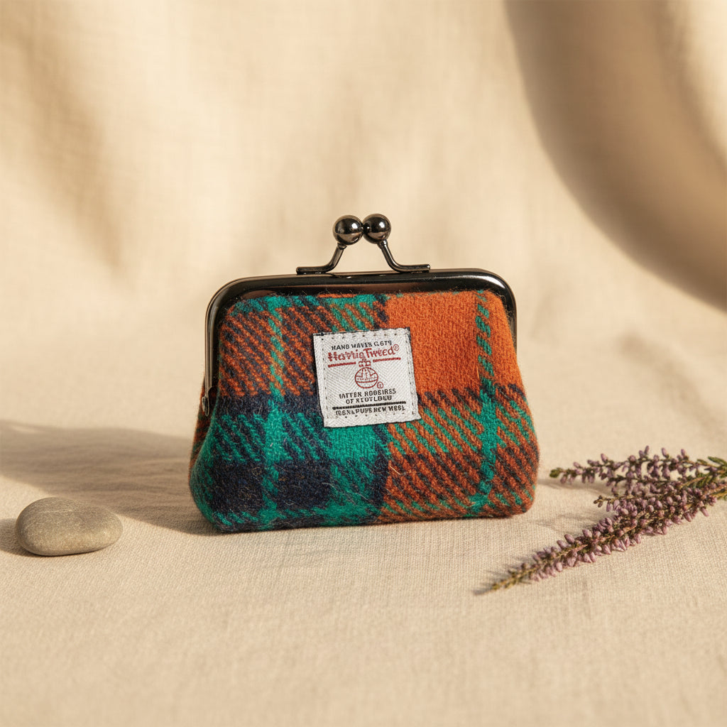 Orange & Blue Tartan Coin Purse with Harris Tweed®