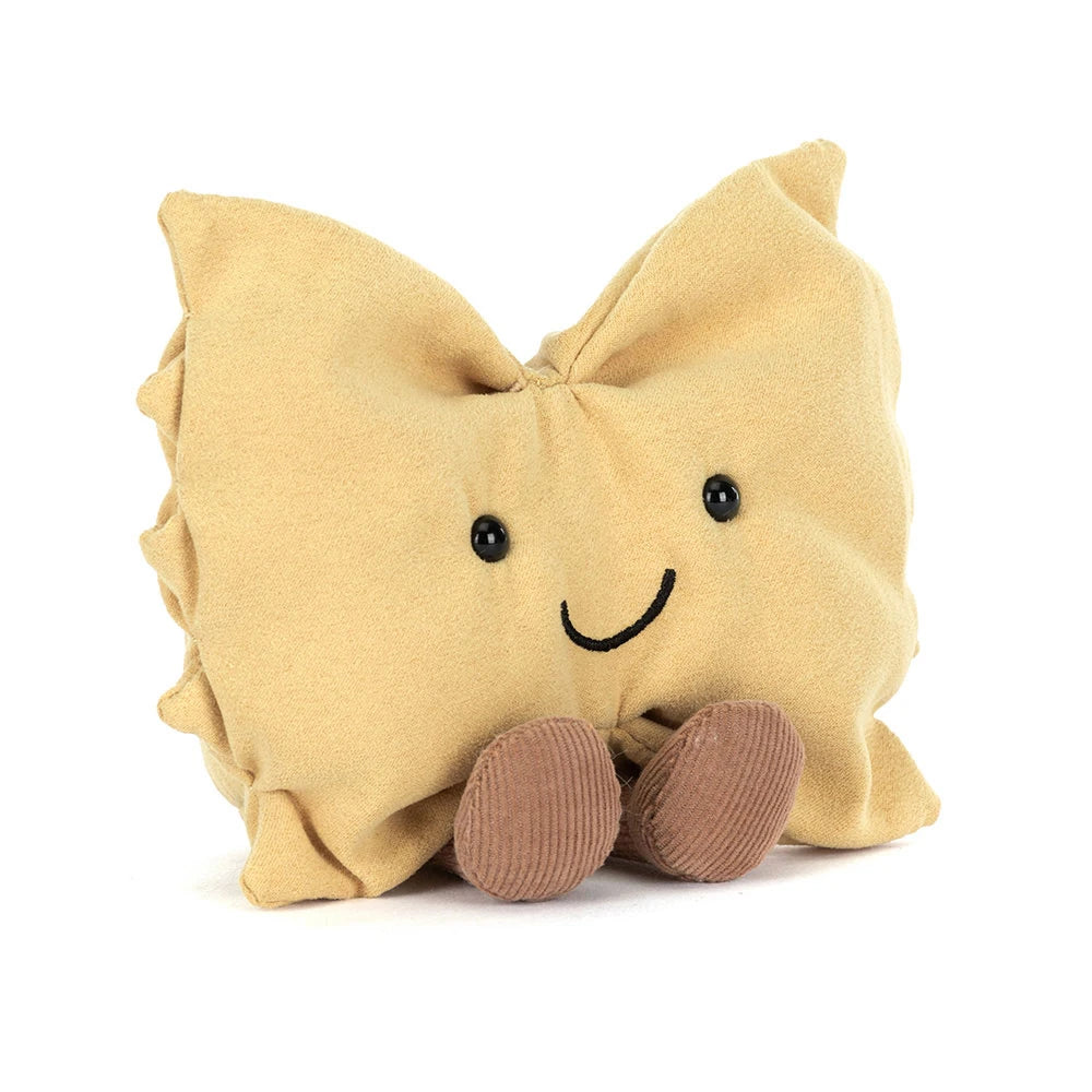 Jellycat Amuseables Farfalle bow pasta plush, front view on white background