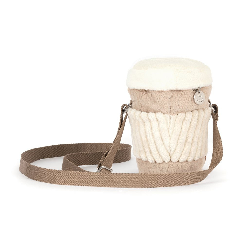 Back view of the Jellycat Perkle Coffee Shoulder Bag with the strap attached at the sides