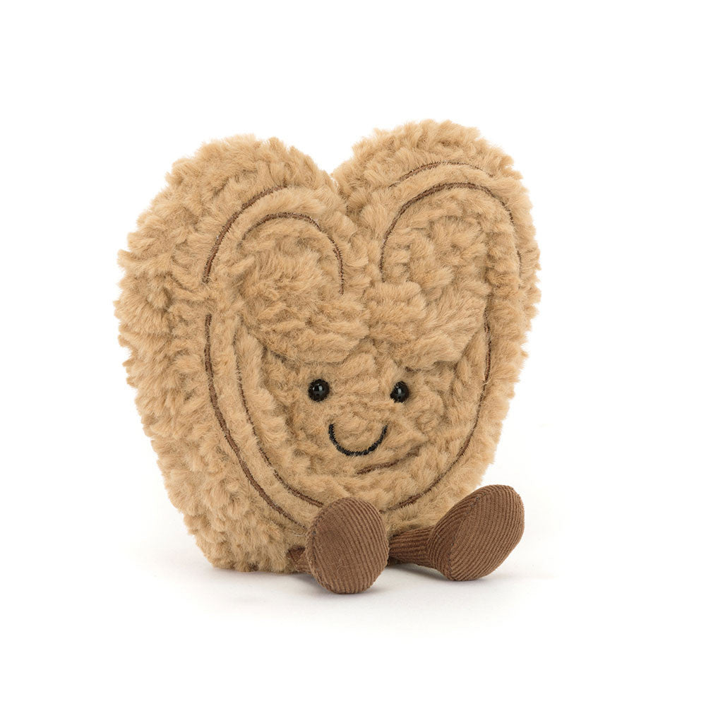 Jellycat Philippe Palmier heart-shaped pastry soft toy with brown feet on white