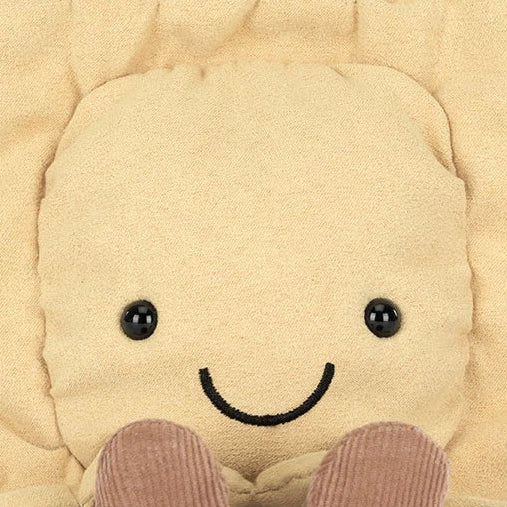 Amuseables Ravioli plush angled front view with cord feet, white background