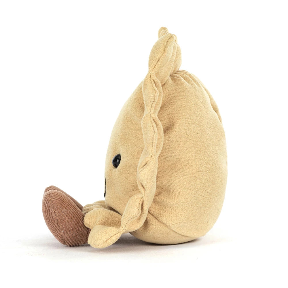 Amuseables Ravioli plush side view showing crimped edge, white background