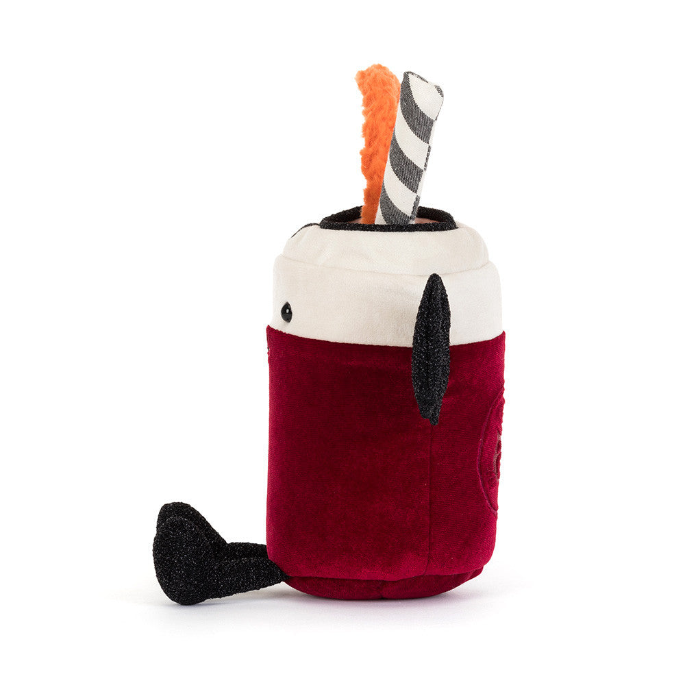 Vampop Drink plush side view showing bat wing and black feet on white