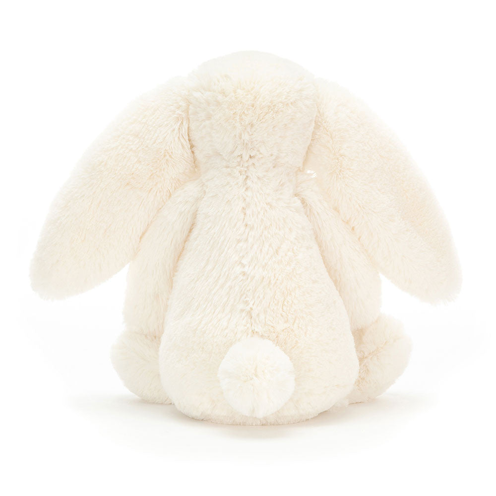 Back view of the cream Jellycat Bashful Bunny Original with its fluffy white bobtail