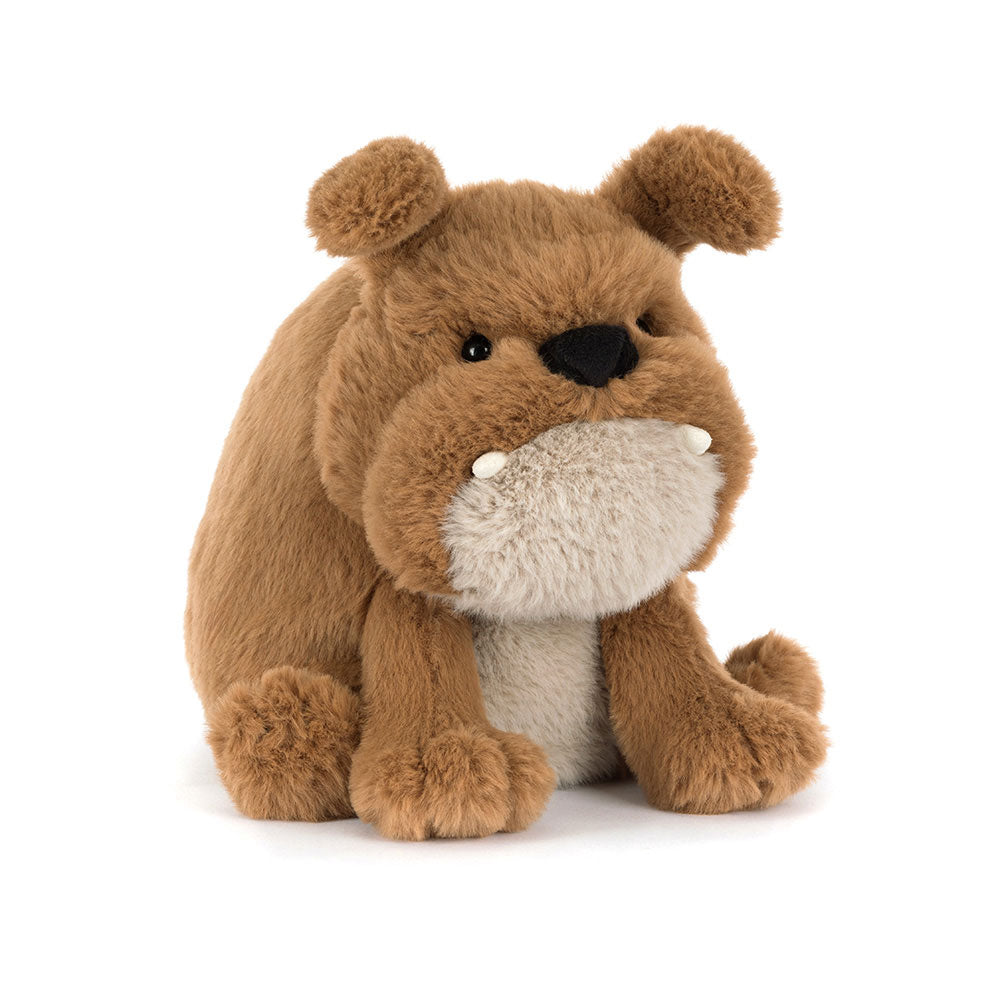 Jellycat Derreck Dog bulldog soft toy, angled front view on white background