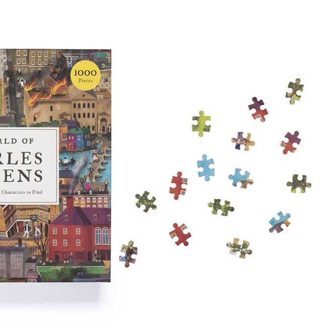 World of Charles Dickens jigsaw box front with loose pieces on a white background
