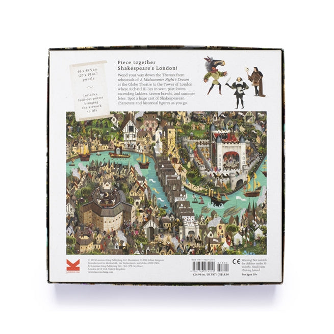 World of Shakespeare jigsaw back of the box with puzzle preview on white