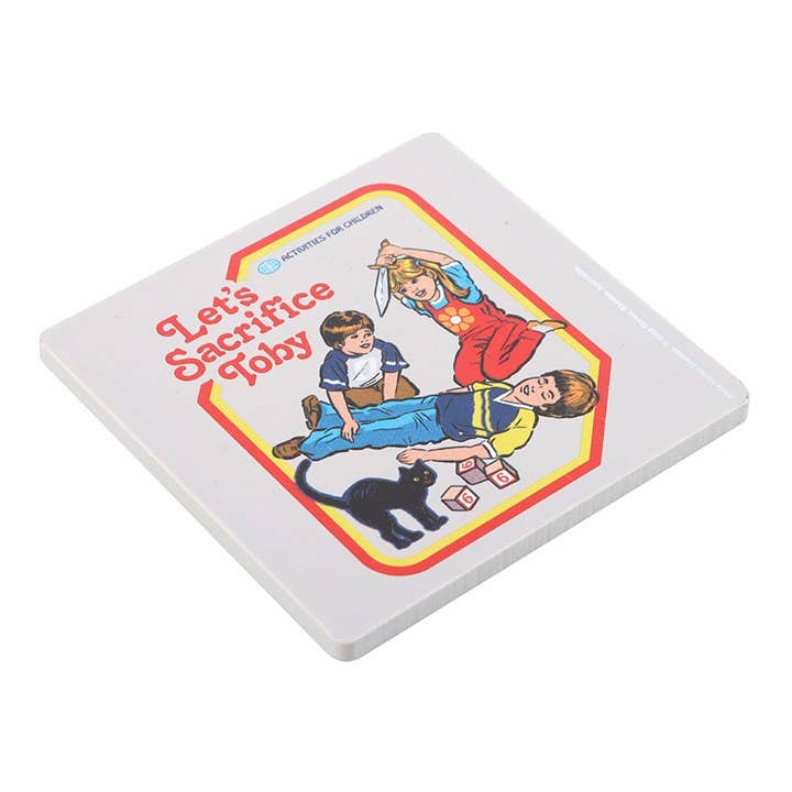 Let's Sacrifice Toby coaster back view showing cork backing
