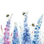 Love Country Dangling in the Delphiniums plantable seed card with delphinium illustration
