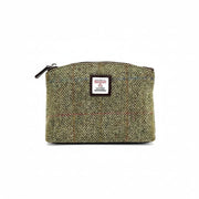 Country Green olive herringbone Harris Tweed cosmetic bag with zip top