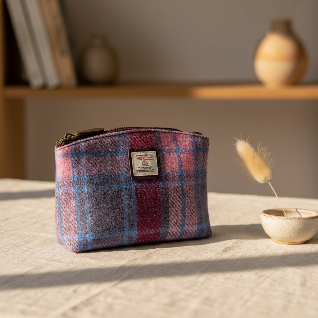 Pastel Pink Harris Tweed Cosmetic Bag