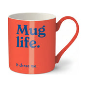 Mug Life coral bone china mug with bold navy lettering