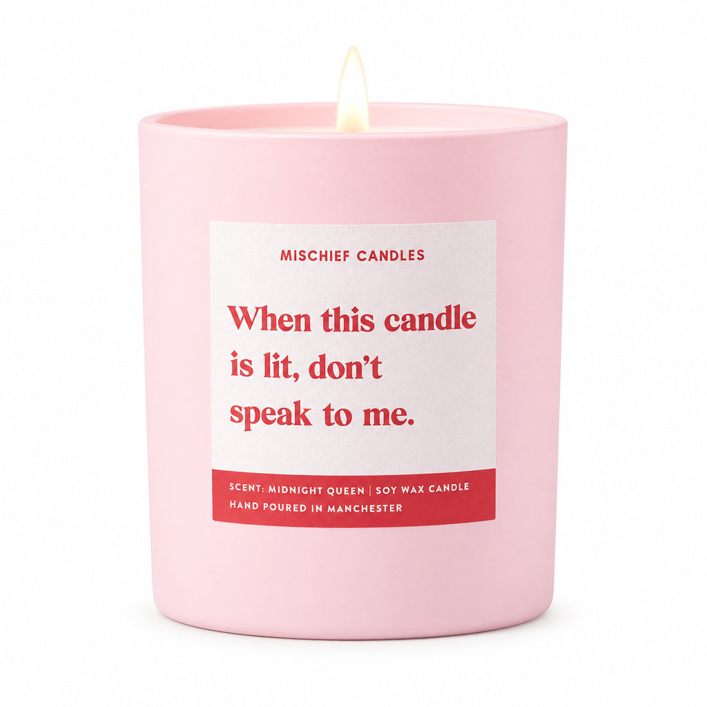 When this candle is lit, don't speak to me funny candle in a pink jar
