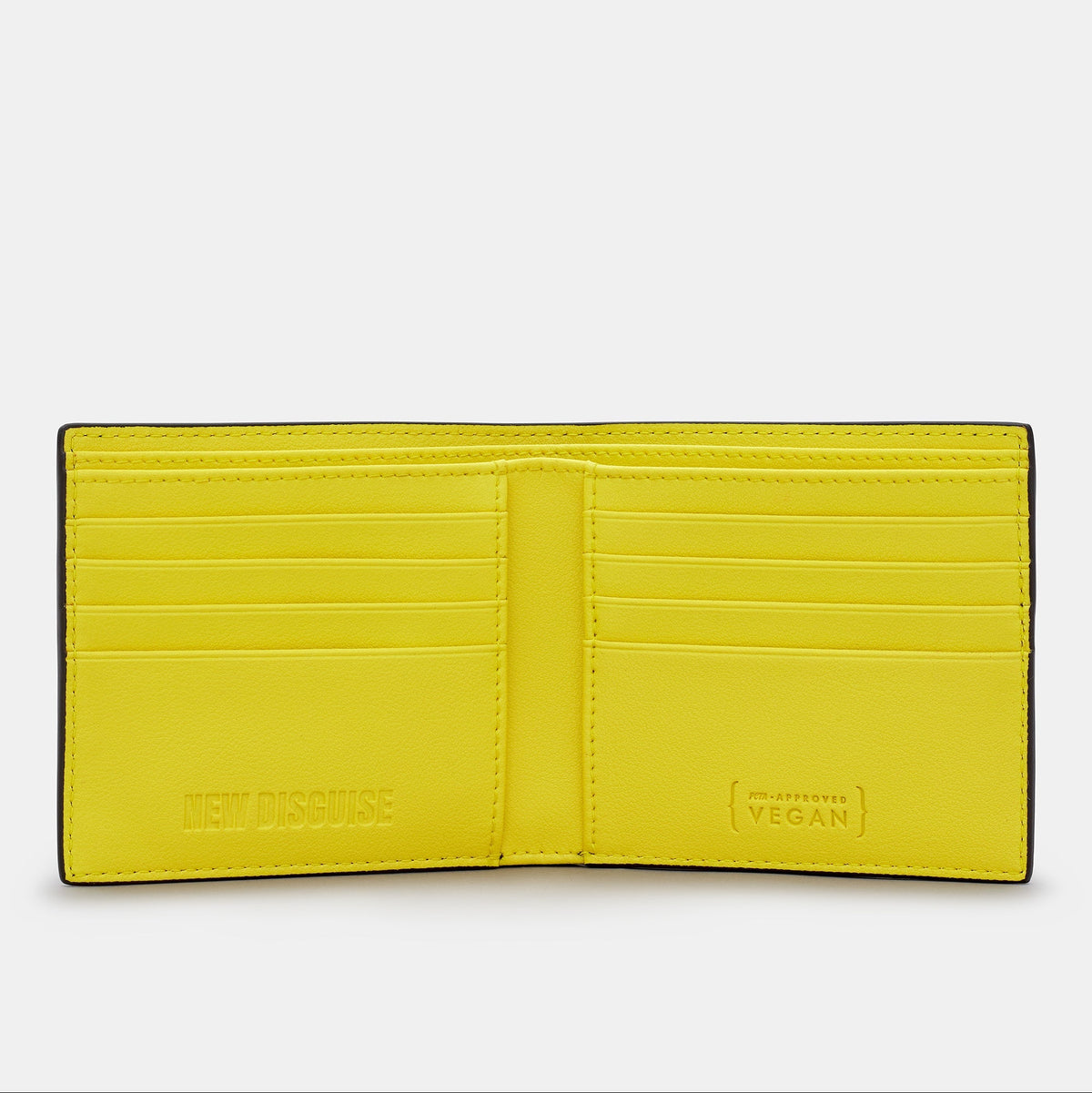 Brandon Core Wallet in black and yellow, open, showing the card slots