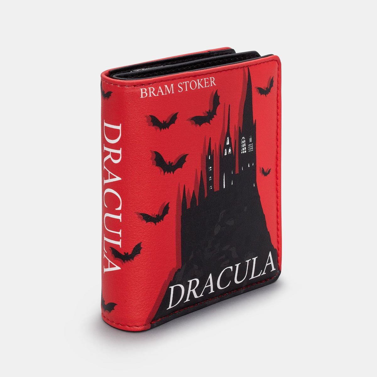Dracula Book Cover Purse in red and black, side view