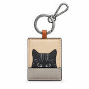 Gatto Cat Keyring in mocha and cream, front view on grey
