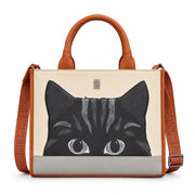 Gatto Cat Tote Bag in mocha and cream, front view on grey