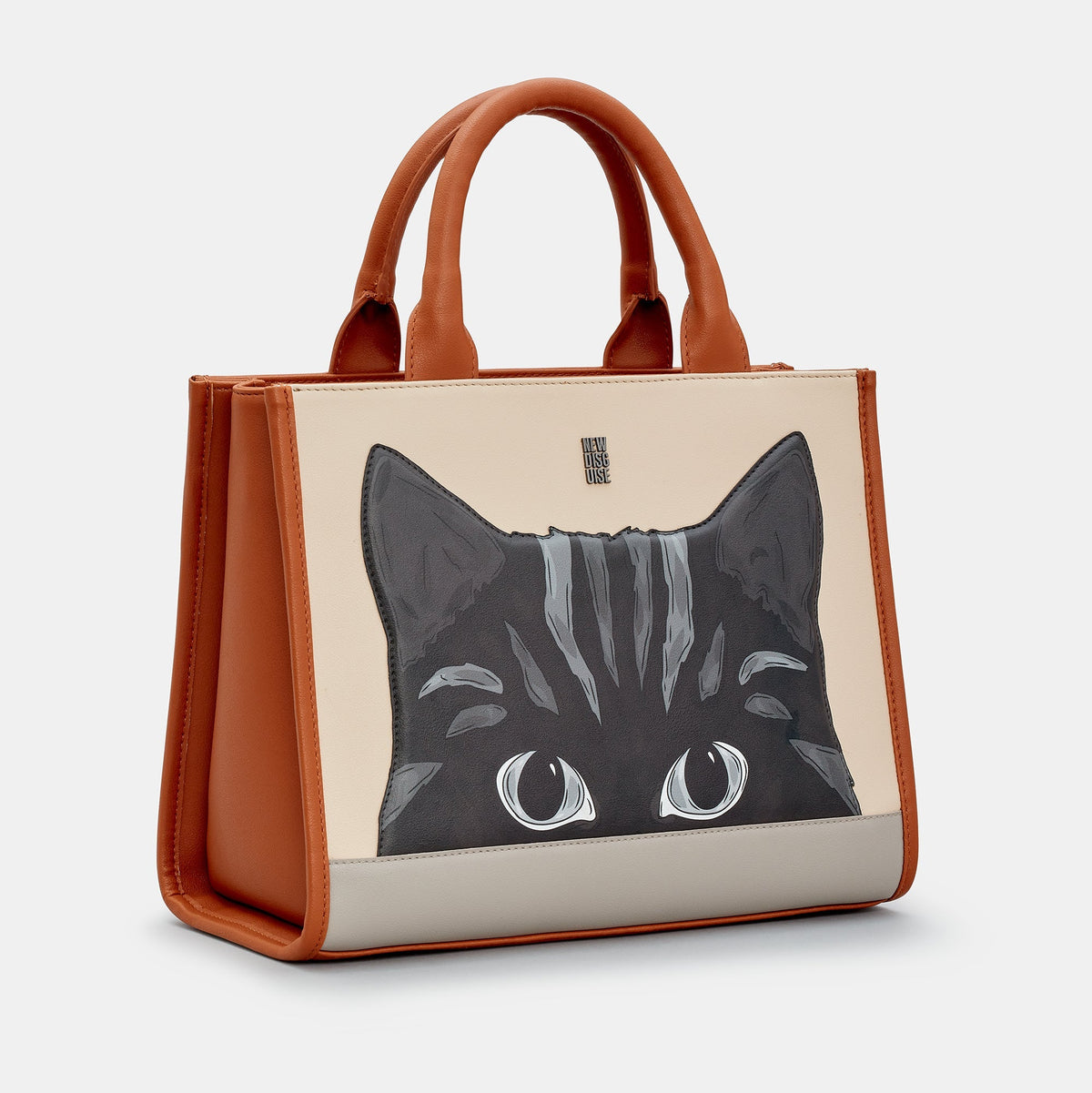 Gatto Cat Tote Bag in mocha and cream, side view