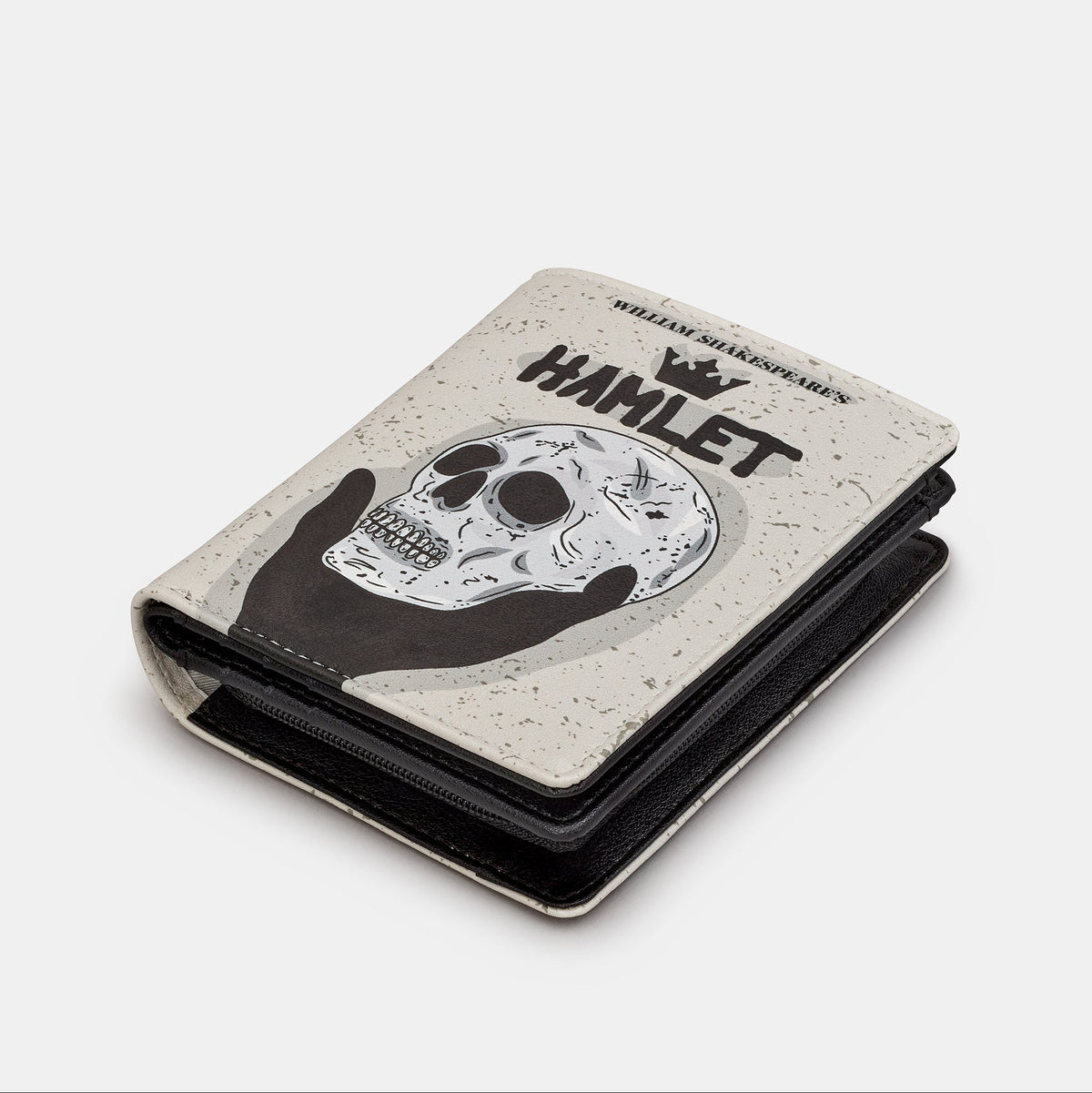 Hamlet Book Cover Purse in cream and black, angled view
