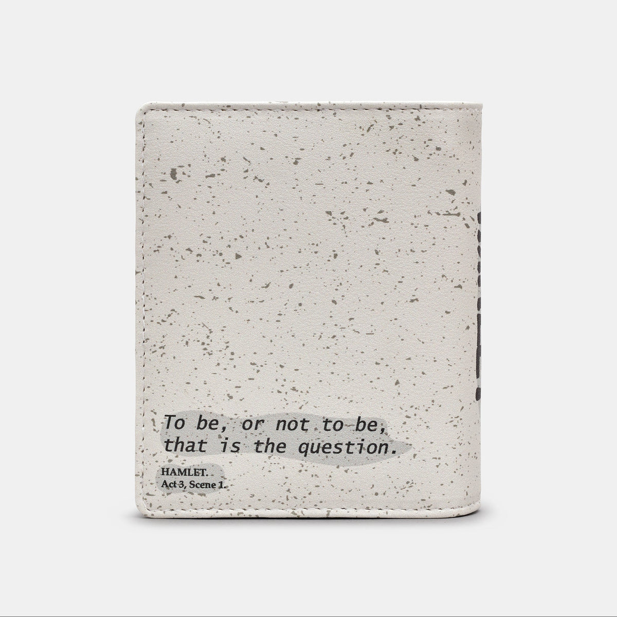 Hamlet Book Cover Purse in cream and black, back view with the quote