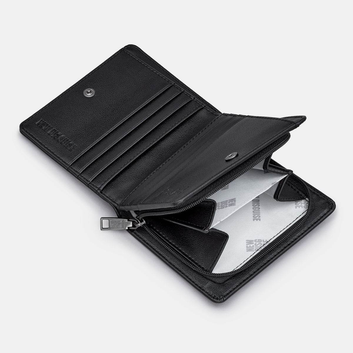 Hamlet Book Cover Purse in cream and black, open with the coin pocket unzipped