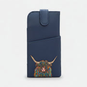 Highland cow glasses case in navy vegan leather, front detail
