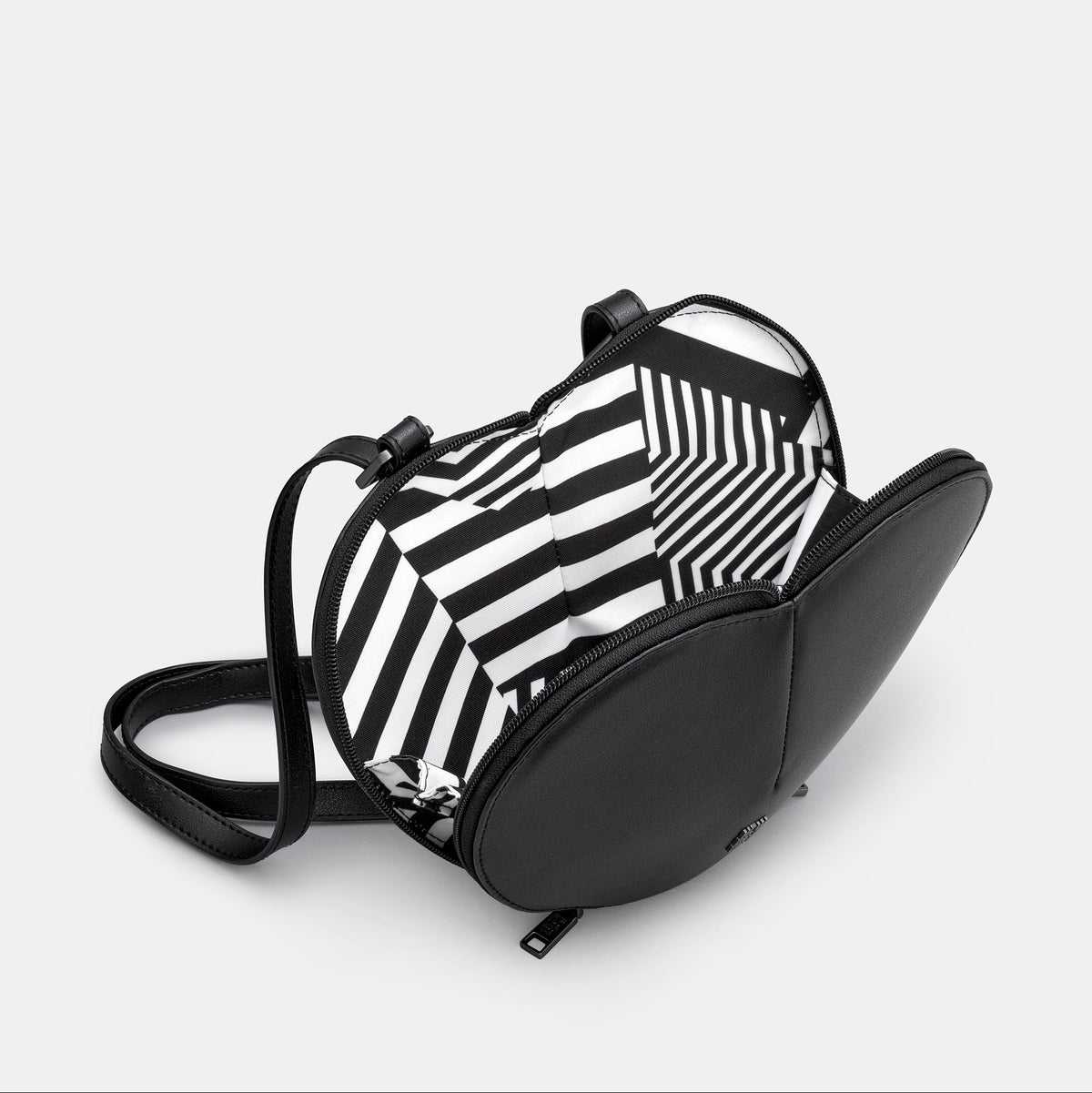 Love Lane Heart Cross Body Bag in black, angled view