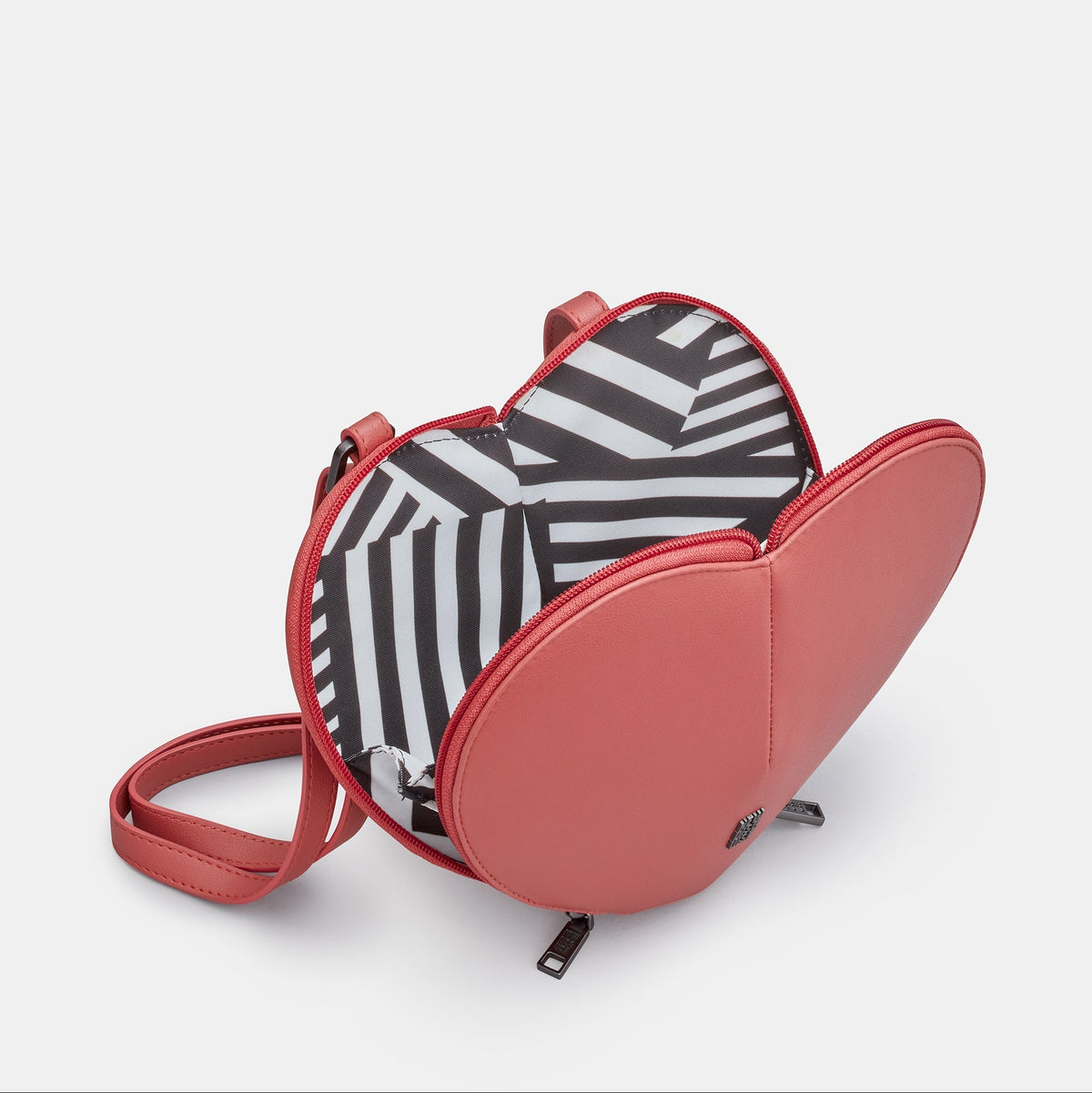 Love Lane Heart Cross Body Bag in rose pink, angled view