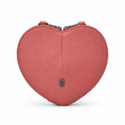Love Lane Heart Cross Body Bag in rose pink, front view on grey