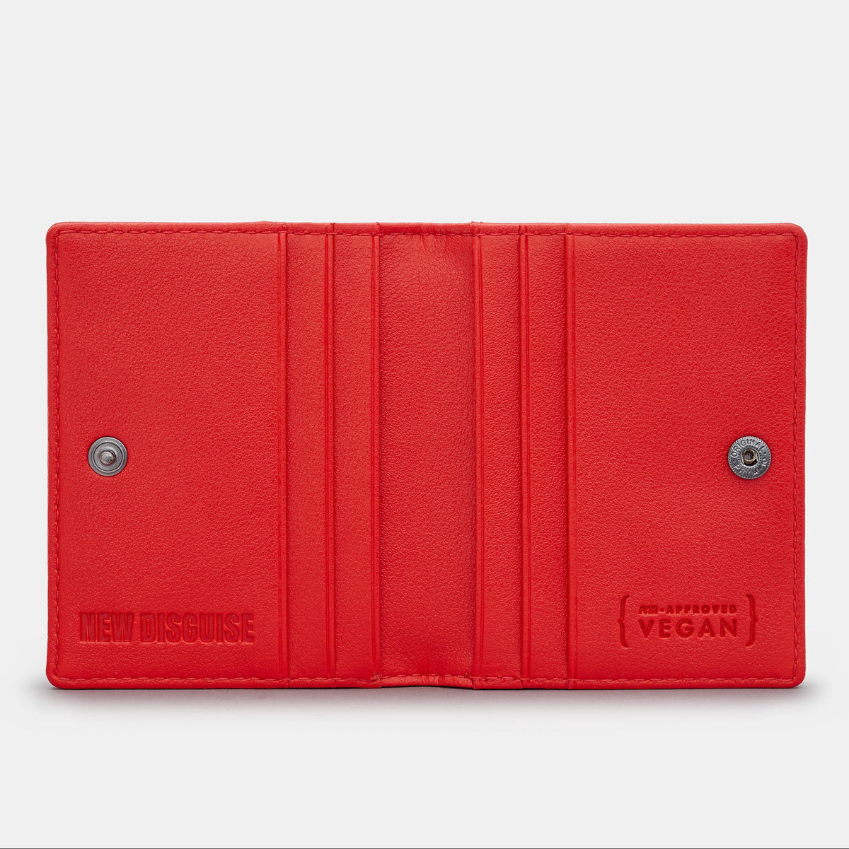 Nolan Card Holder in black and red, open, showing the card slots