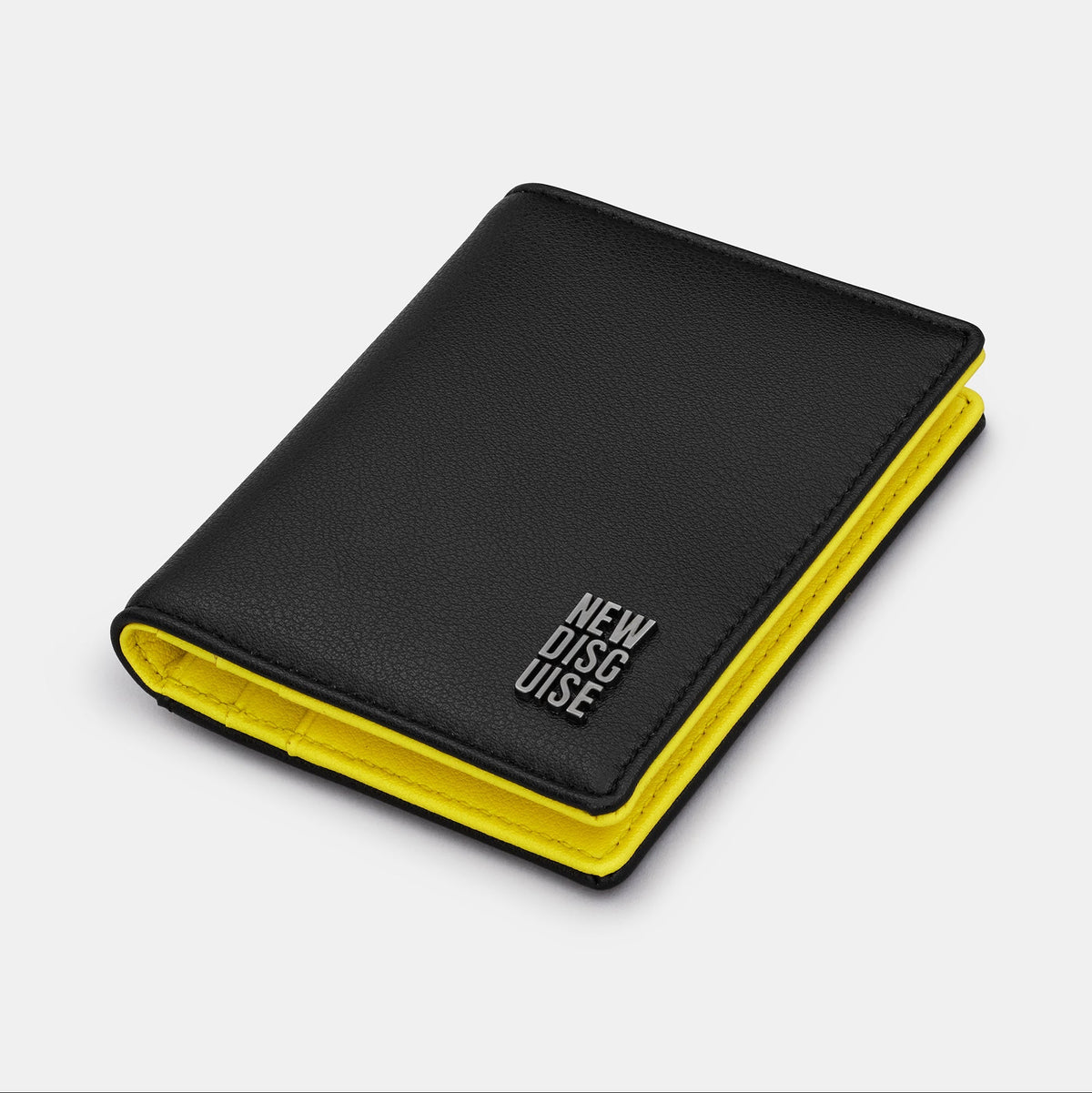 Nolan Card Holder in black and yellow, angled view