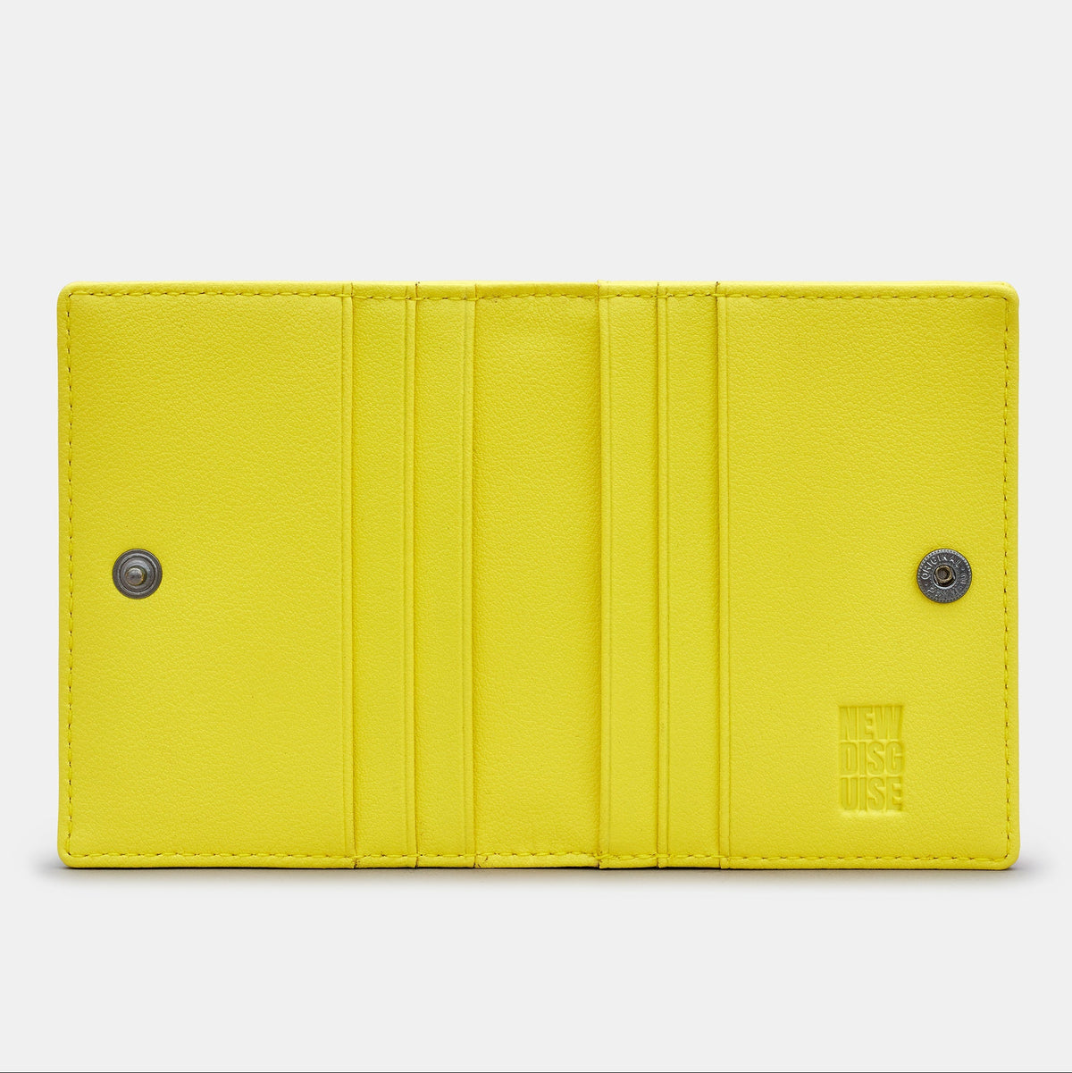 Nolan Card Holder in black and yellow, open, showing the card slots
