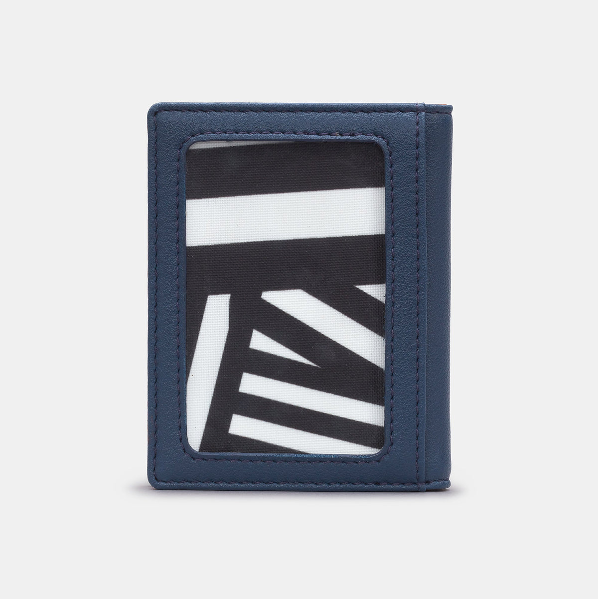 Nolan Card Holder in navy and tan, back view with ID window