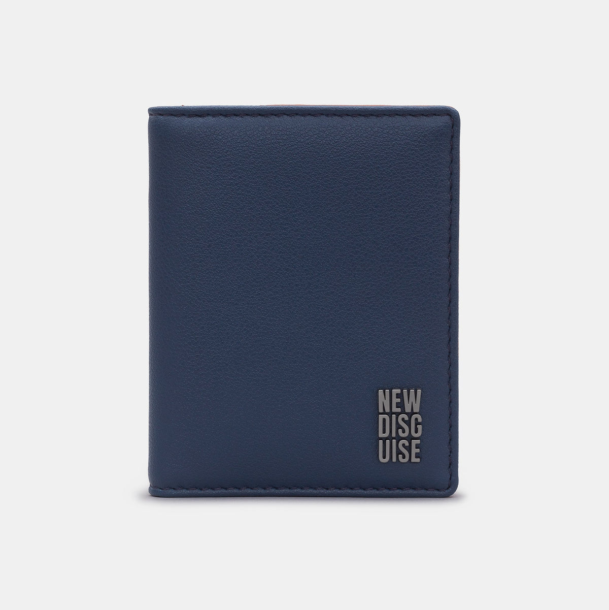 Nolan Card Holder in navy and tan, front view
