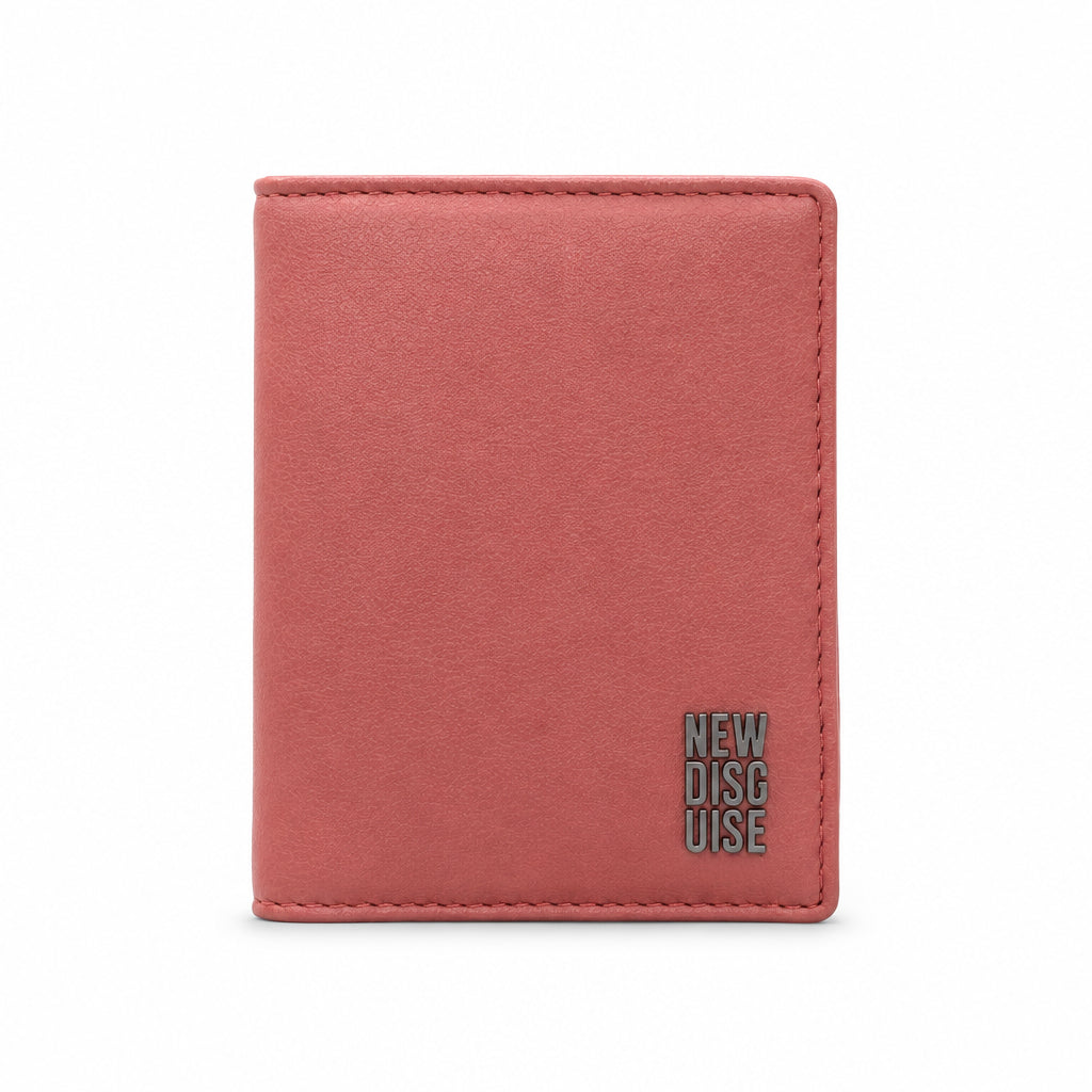 Nolan Card Holder in rose pink, front view on grey