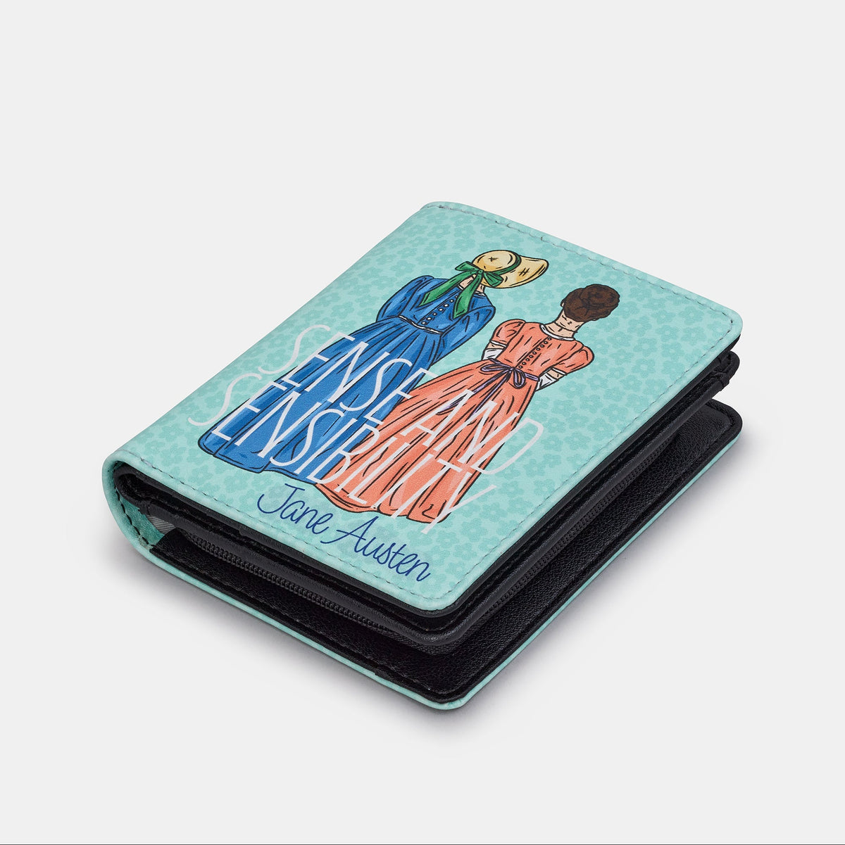 Sense and Sensibility Book Cover Purse in duck egg blue, angled view