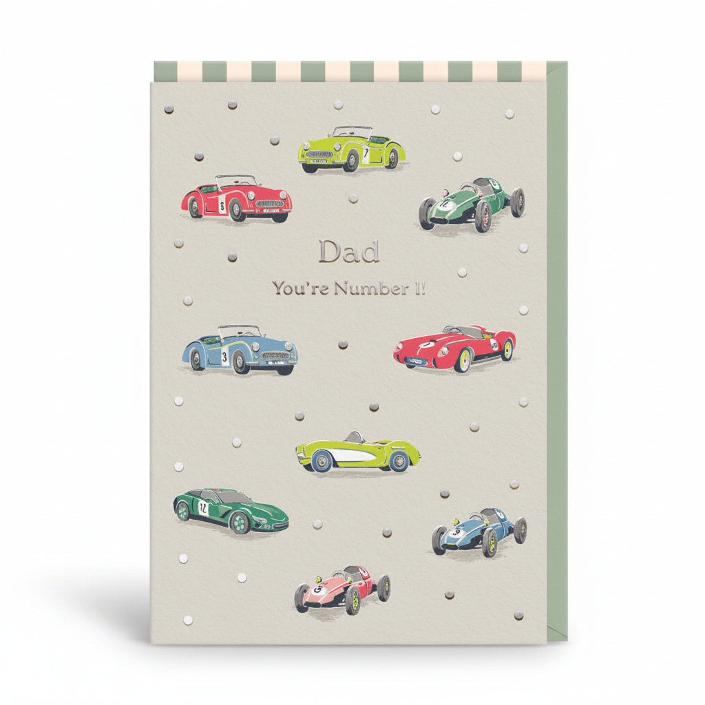 No 1 Dad Cars A6 Father's Day greeting card, Cath Kidston vintage cars design by Ohh Deer