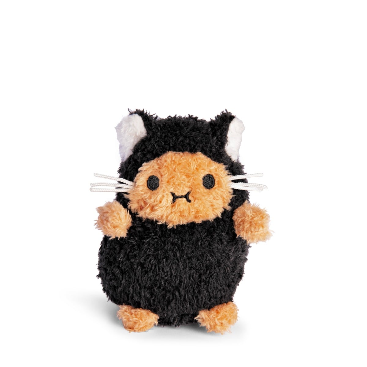 Black Kitty Ricespud potato plush toy in a black cat suit on white