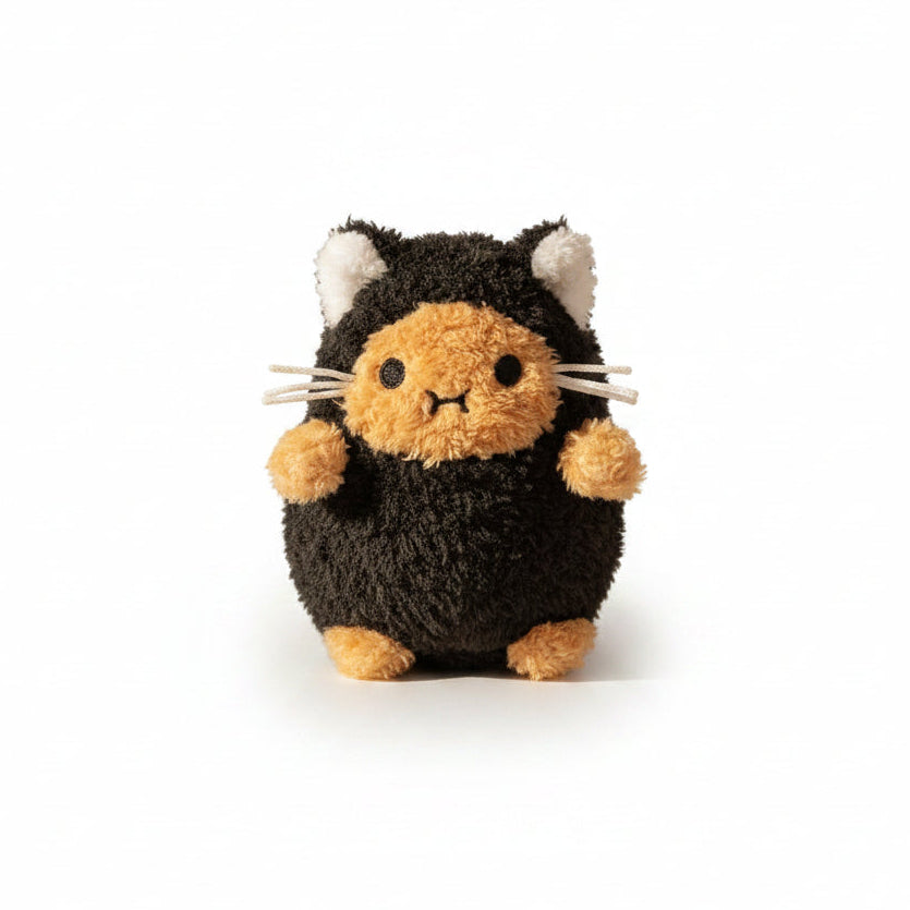 Black Kitty Ricespud mini plush toy on a pure white background