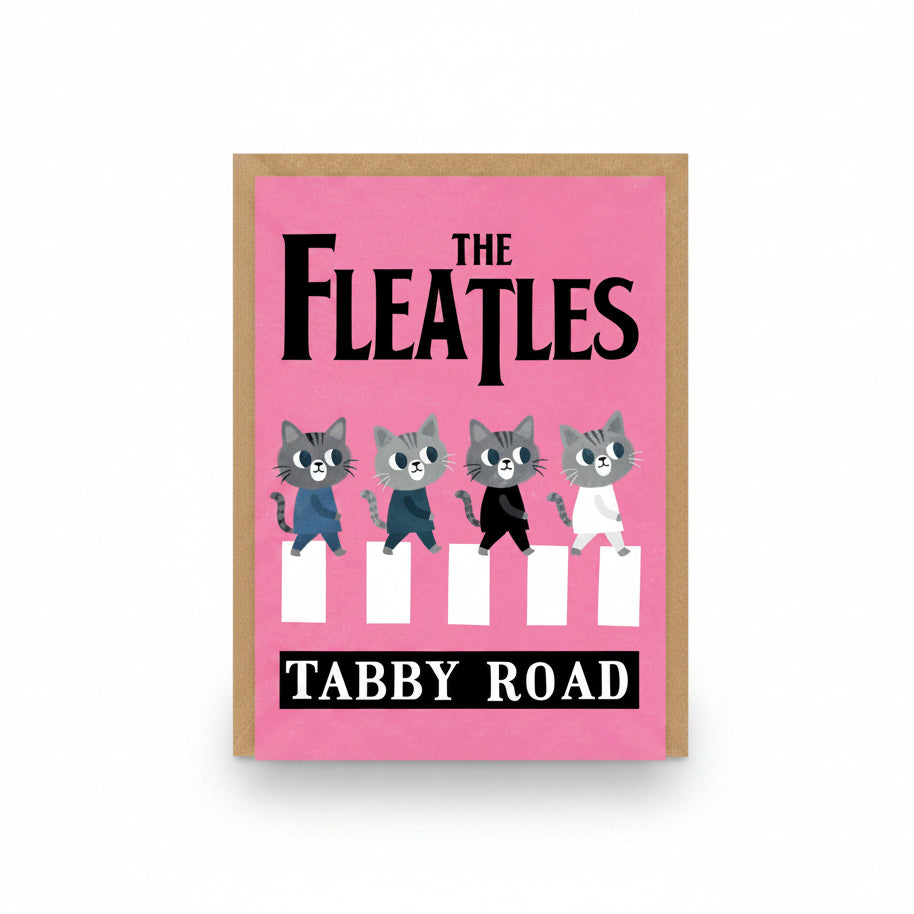 Ohh Deer The Fleatles greeting card with cats as Beatles parody by Angela Rozelaar