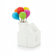 Front view of ceramic balloon house stand with all six snack forks