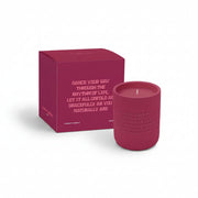 Burgundy cement candle with matching burgundy gift box on white