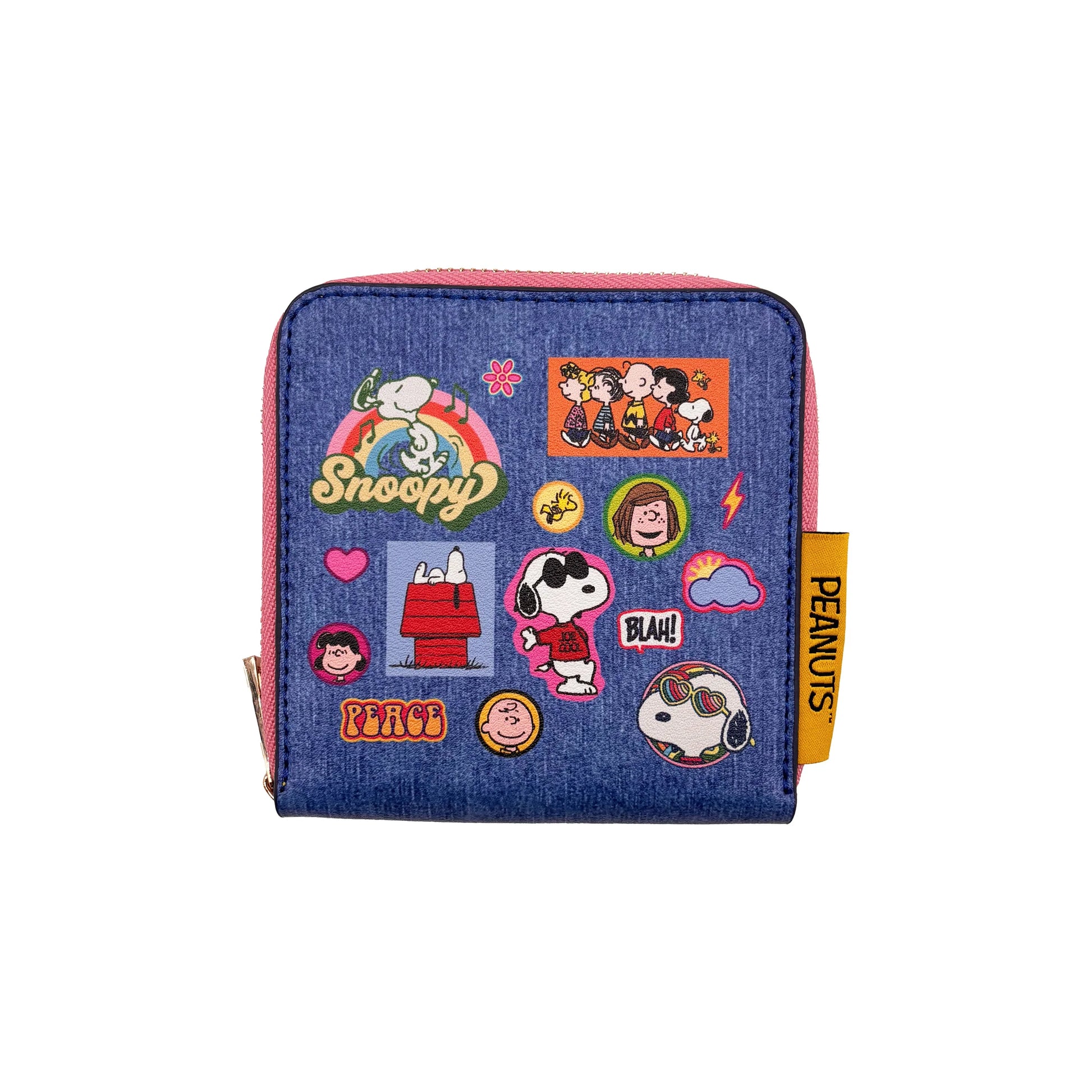 Peanuts patch purse on white background with zip closure