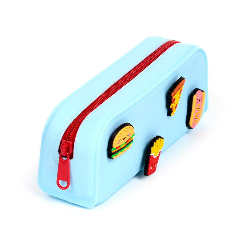 Silicone pencil case viewed from above at an angle on white