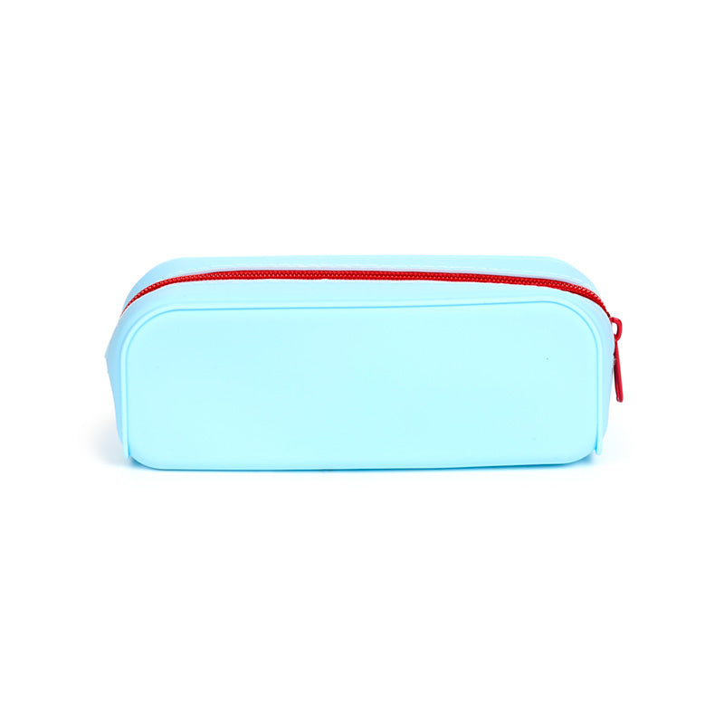 Plain reverse side of the pale blue silicone pencil case